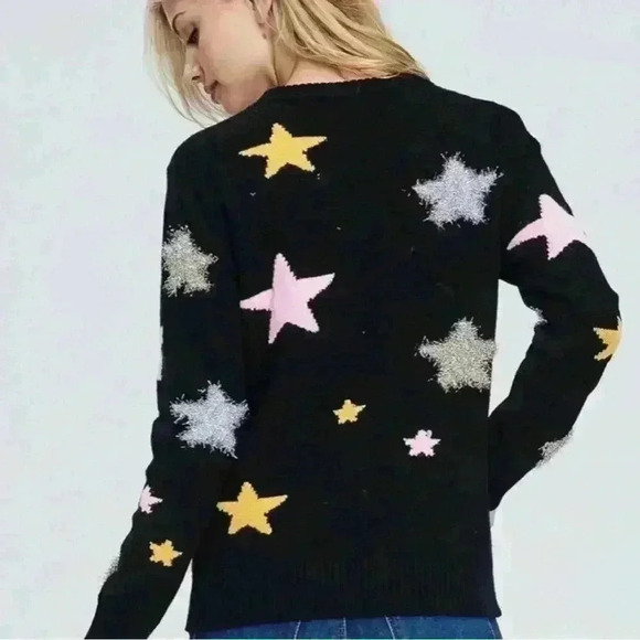 White Birch Celestial  Star Moon Multicolor Black Colorful Sweater size S - Picture 4 of 9